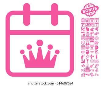 King Day pictograph with bonus calendar and time management images. Vector illustration style is flat iconic symbols, pink color, white background.