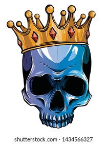 King of death. Portrait of a skull with a crown and lipstick.