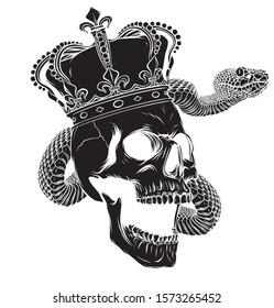 King of death. Portrait of a skull with a crown