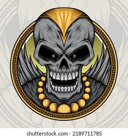 King Demon Skull Illustration. Premium vector