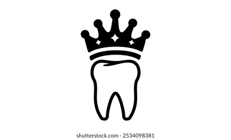 King Dental Logo, Tooth and Crown,  Black Isolated Silhouette