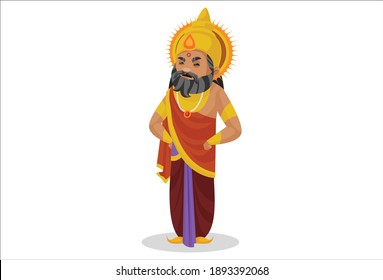 King Dhritarashtra is angry and standing with hands on his waist. Vector graphic illustration. Individually on a white background.