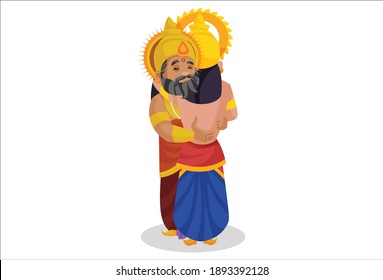 King Dhritarashtra is hugging his son Duryodhana. Vector graphic illustration. Individually on a white background.