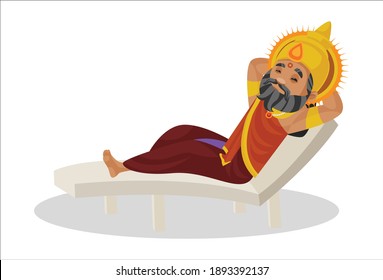 King Dhritarashtra is resting on the pool chair. Vector graphic illustration. Individually on a white background.