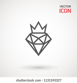 King Diamond Icon Logo. Diamond crown vector logotype. Graphic element. Silhouette simple. Silhouette simple. Jewelry symbol. Gem stone.