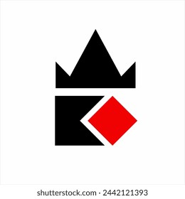 King diamond logo design. Illustration of letter K with crown and diamond symbol.