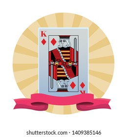 king of diamonds card icon cartoon pop art round icon with ribbon vector illustration graphic design