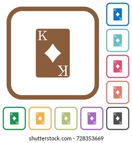 King of diamonds card simple icons in color rounded square frames on white background