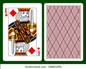 King of Diamonds playing card and the backside background. Original design. Vector illustration