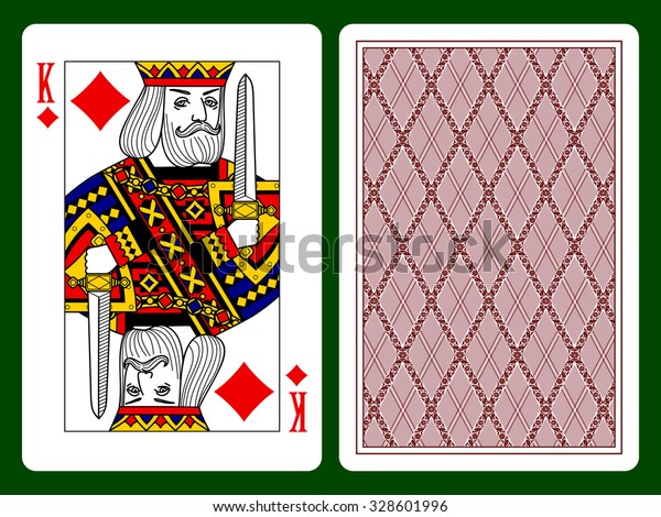 King of Diamonds playing card\
and the backside background. Original design. Vector\
illustration