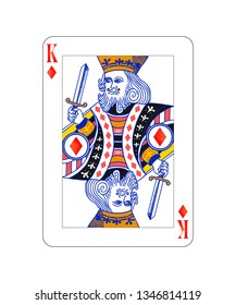 King of diamonds playing card with on white