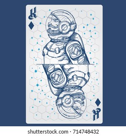 King of diamonds. Playing card with original design on the theme of space.