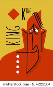 king of diamonds. Stylized Vector Vintage style playing card with graphic character man 