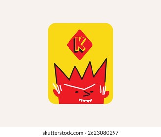 king of diamonds. Stylized Vector Vintage style playing card with graphic character funny king with yellow background