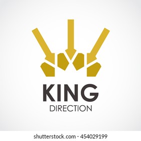 King direction of golden arrow abstract vector and logo design or template crown business icon of company identity symbol concept