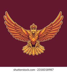 king eagle character illustration for tshirt design, logo, or stickers