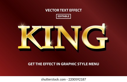 King editable text effect template - luxury gold metallic 3D lettering on red background