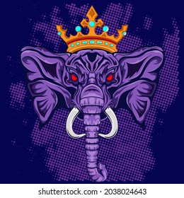 Ilustración vectorial elefante rey satan con mascota del logo del esport de la corona.