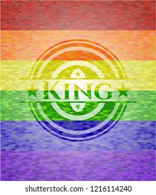 King emblem on mosaic background with the colors of the LGBT flag
