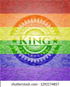 King emblem on mosaic background with the colors of the LGBT flag