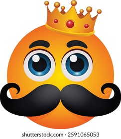 King Emoji with Mustache and Royal Crown Vector Illustration