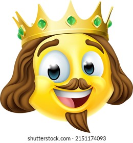 Cara de emoticono rey con un ícono de caricatura de la corona de oro