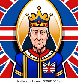 King of England. Vector illustration. Cartoon British King. New king coronation