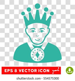 King EPS vector icon. Illustration style is flat iconic cyan symbol on chess transparent background.