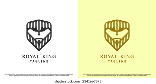 King face logo design illustration. Simple flat creative abstract silhouette modern minimalist beard king face mascot people character concept. King zeus icon symbol neptune plato dashing valiant.