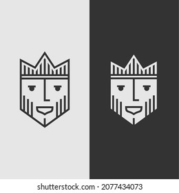 Icono del logotipo de la cara del rey con corona. Diseño con Logoype Premium Luxury Line Art. Cara sonriente minimalista. Ilustración vectorial