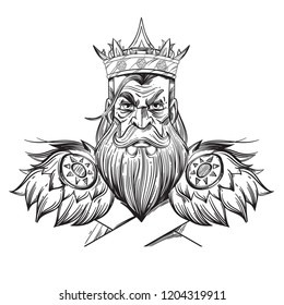 King. Fairy tale character. Outline vector illustration isolated on white background.