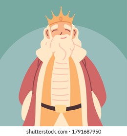 king, fat man with crown and royal robes, monarch vector illustration design