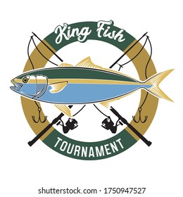 King Fish and fishing rod icon, perfect for fishing club and tournament logo also t shirt design 