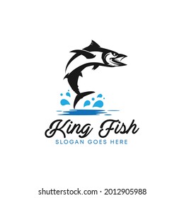 king fish jumping out of water logo design,suitable fishing logo,great for your fishing and leisure hobby logo,emblems,icon,vector template