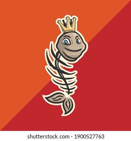 El pez rey que es sólo vector de huesos. carácter de mascota de logotipo