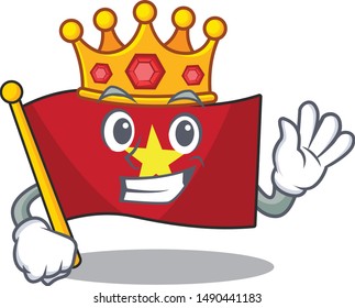 King flag vietnam above wooden table cartoon
