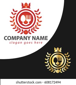 King Food Court Logo, Spoon and Fork Circle Vector with Wheat and Crown Icon