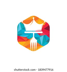 King Food, Vektorgrafik-Design. Gabel mit Krone für Restaurant Logo-Design.	