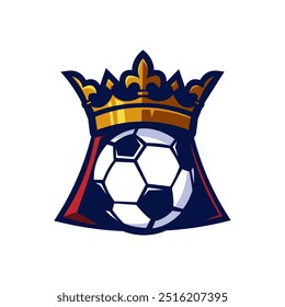 Logotipo del fútbol del rey con el balón de fútbol y la corona que lleva el traje aislado fondo blanco
