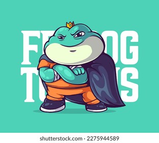 king of the frog fighters chibi character vector illustration, cute flat cartoon concept.