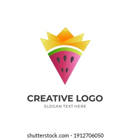 logotipo de la fruta rey, sandía y corona, logotipo combinado con un estilo 3d colorido