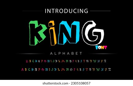 King Funky colorful cartoon font type. Vector alphabet