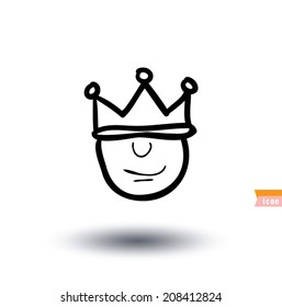 King, funny cartoon avatar icon, vector.