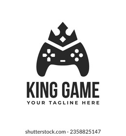 King Game Logo. Gamepad Controller with crown for gammer streamer logo, black silhouette icon symbol