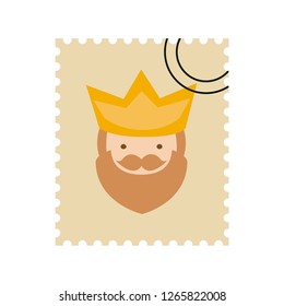King Gaspar postage stamp. Christmas ornament isolated vectorized. Magi, wise man