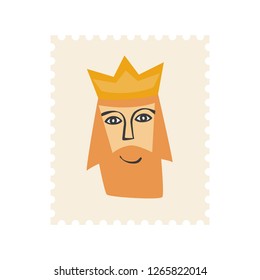 King Gaspar postage stamp. Christmas ornament isolated vectorized. Magi, wise man