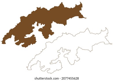 King George island (South Shetland Islands Archipelago, Antarctica) map vector illustration, scribble sketch Isla 25 de Mayo, Isla Rey Jorge or  Vaterloo map