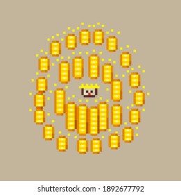 King and gold pixel art. Vector illustration.