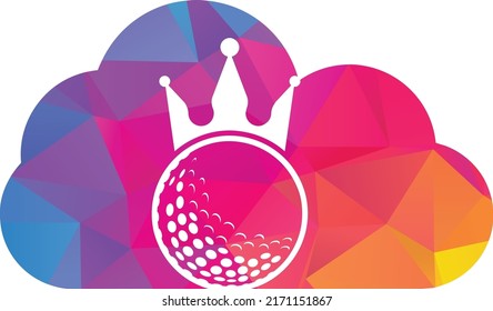 King golf cloud shape concept vector logo design. Golf ball with crown vector icon.