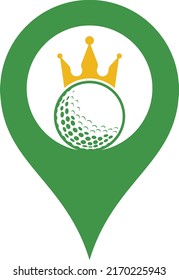 King golf gps shape concept vector logo design. Golf ball with crown vector icon.	